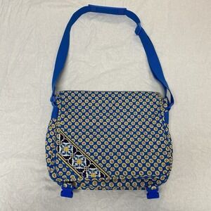 Vera Bradley Messenger Diaper Bag Blue Yellow Floral Quilted Crossbody Large